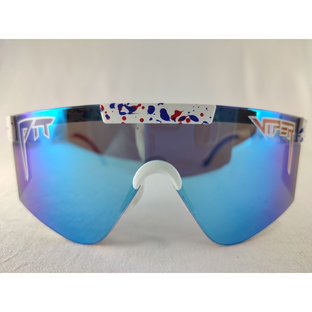 Pit Viper Originals USAFTW Sunglasses White Blue Red Splatter Blue Mirror Lens